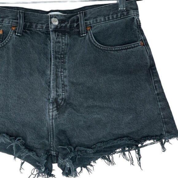 RE/DONE High Rise Washed Black Cut Off Denim Shorts Size 30 - Picture 3 of 12